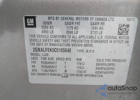 2012 Chevrolet Equinox Ltz from USA, damaged, VIN 2GNALFEK9C6165640